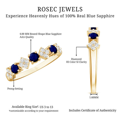 Natural Blue Sapphire and Diamond Half Eternity Band Ring for Women