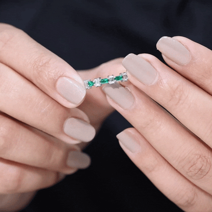 Certified Baguette Lab Grown Emerald Diamond Half Eternity Ring