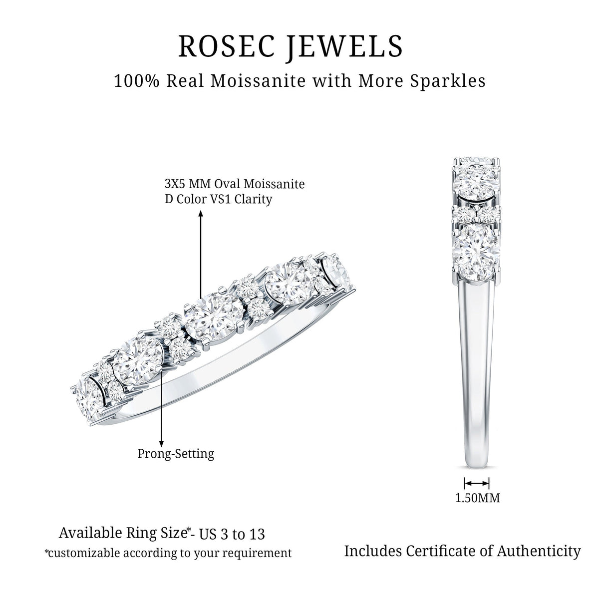 Certified Moissanite East West Eternity Band