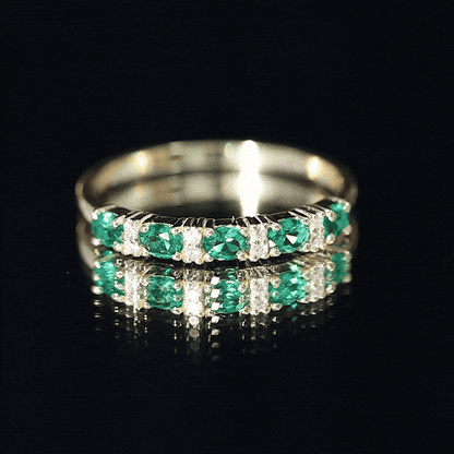 Certified Oval Lab Grown Emerald Half Eternity Ring with Diamond