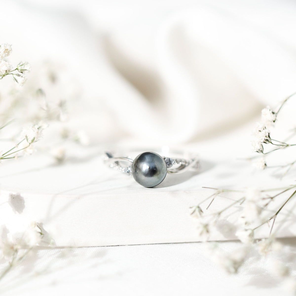 Tahitian Pearl and Diamond Crossover Engagement Ring