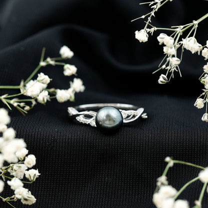 Tahitian Pearl and Diamond Crossover Engagement Ring