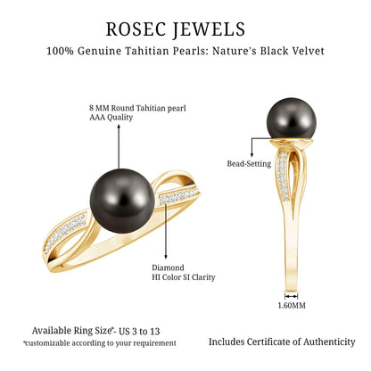 7.5 Carat Solitaire Tahitian Pearl Engagement Ring with Diamond