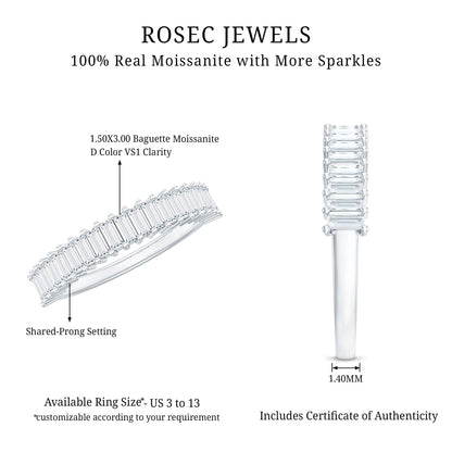 Certified Baguette Cut Moissanite Half Eternity Band Ring