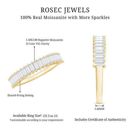 Certified Baguette Cut Moissanite Half Eternity Band Ring