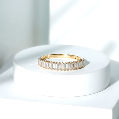 Certified Baguette Cut Moissanite Half Eternity Band Ring