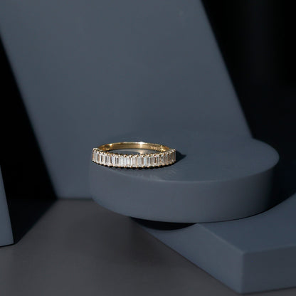 Certified Baguette Cut Moissanite Half Eternity Band Ring