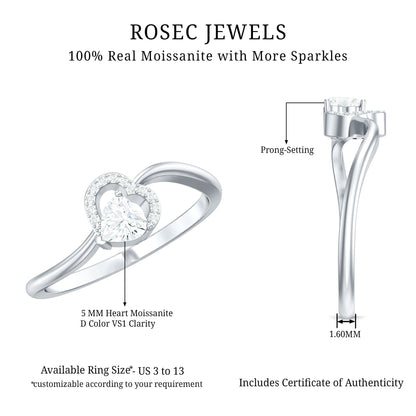 Certified Moissanite Heart Promise Ring for Her