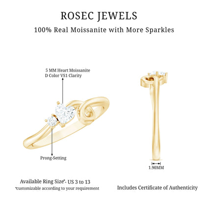 Certified Moissanite Heart Promise Ring with Twisted Shank