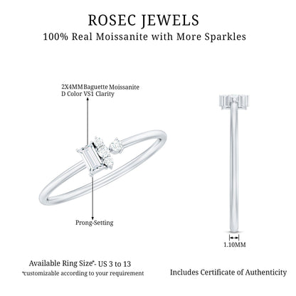 Dainty Promise Ring with Baguette and Round Moissanite