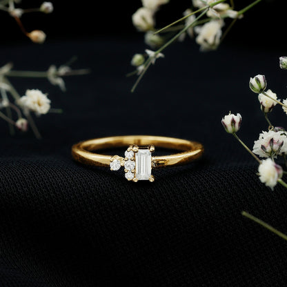 Dainty Promise Ring with Baguette and Round Moissanite