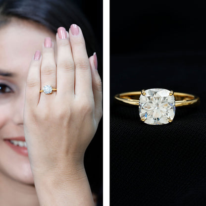 3 CT Cushion Cut Certified Moissanite Solitaire Engagement Ring