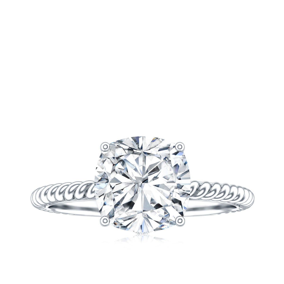 Cushion Cut Moissanite Solitaire Engagement Ring with Twisted Rope