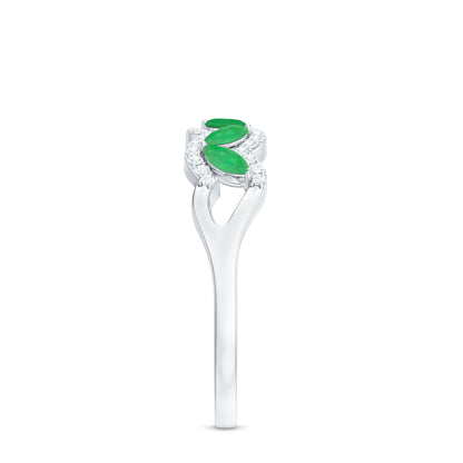 Natural Marquise Emerald Half Eternity Anniversary Ring with Diamond