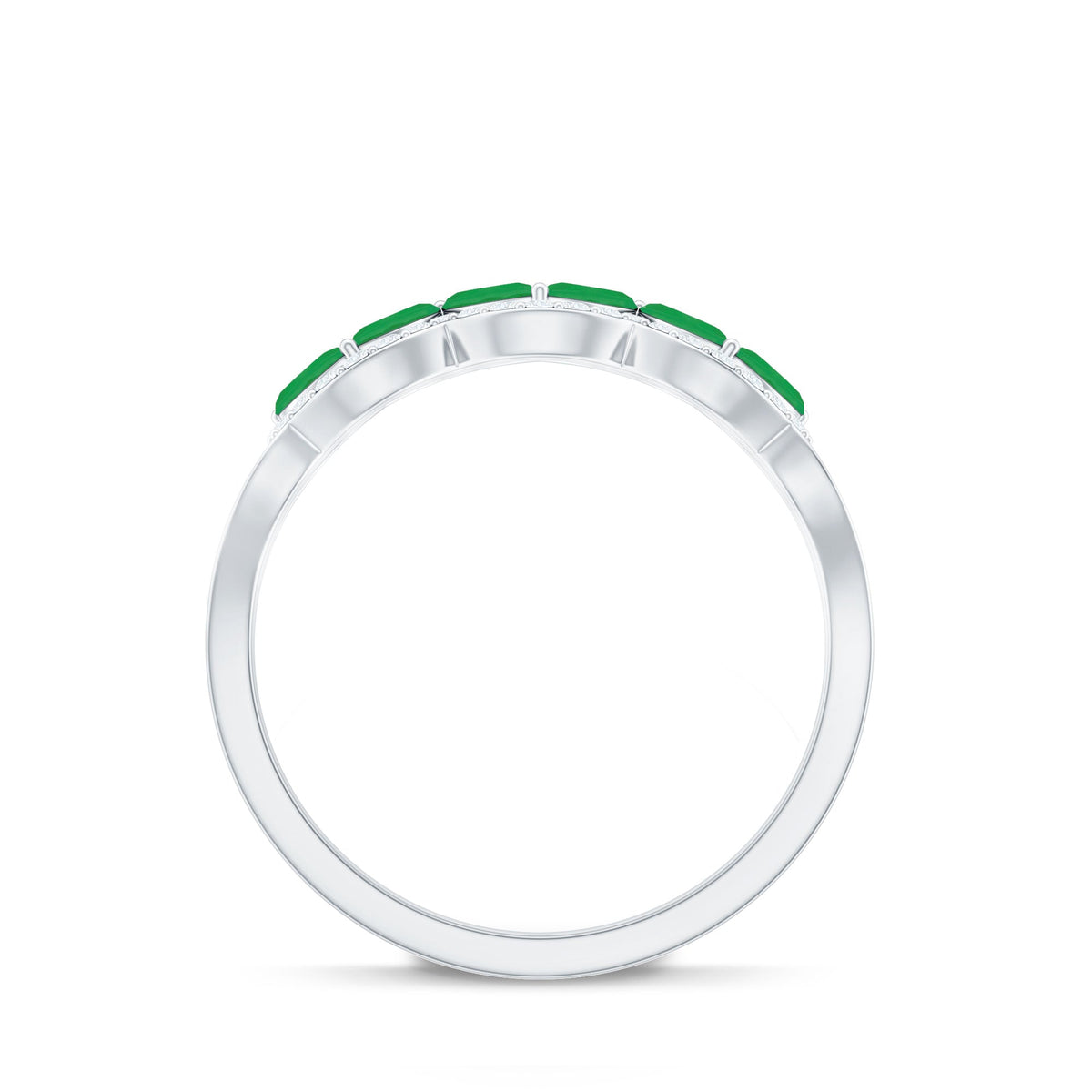 Natural Marquise Emerald Half Eternity Anniversary Ring with Diamond