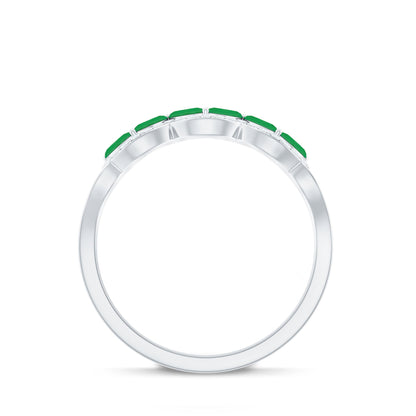 Natural Marquise Emerald Half Eternity Anniversary Ring with Diamond