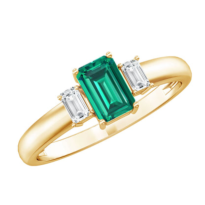 Emerald Cut Emerald and Diamond 3 Stone Promise Ring for Her