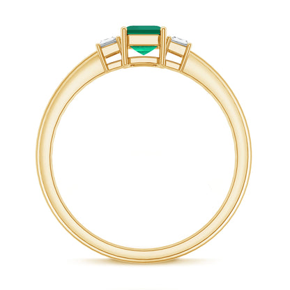 Emerald Cut Emerald and Diamond 3 Stone Promise Ring for Her