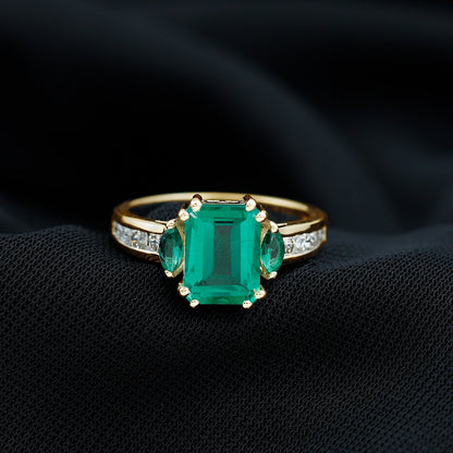 Lab Created Emerald Cut Emerald Engagement Ring with Diamonds