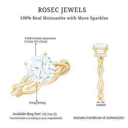 3 Carat Moissanite Cushion Cut Hidden Halo Engagement Rings
