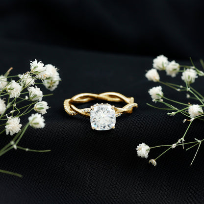3 Carat Moissanite Cushion Cut Hidden Halo Engagement Rings