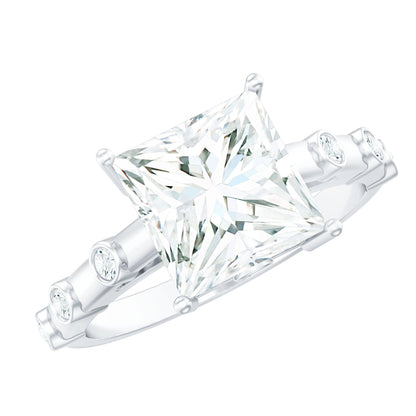 Princess Cut Moissanite Solitaire Engagement Ring with Spaced Accent