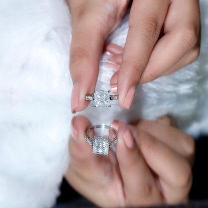 Princess Cut Moissanite Solitaire Engagement Ring with Spaced Accent