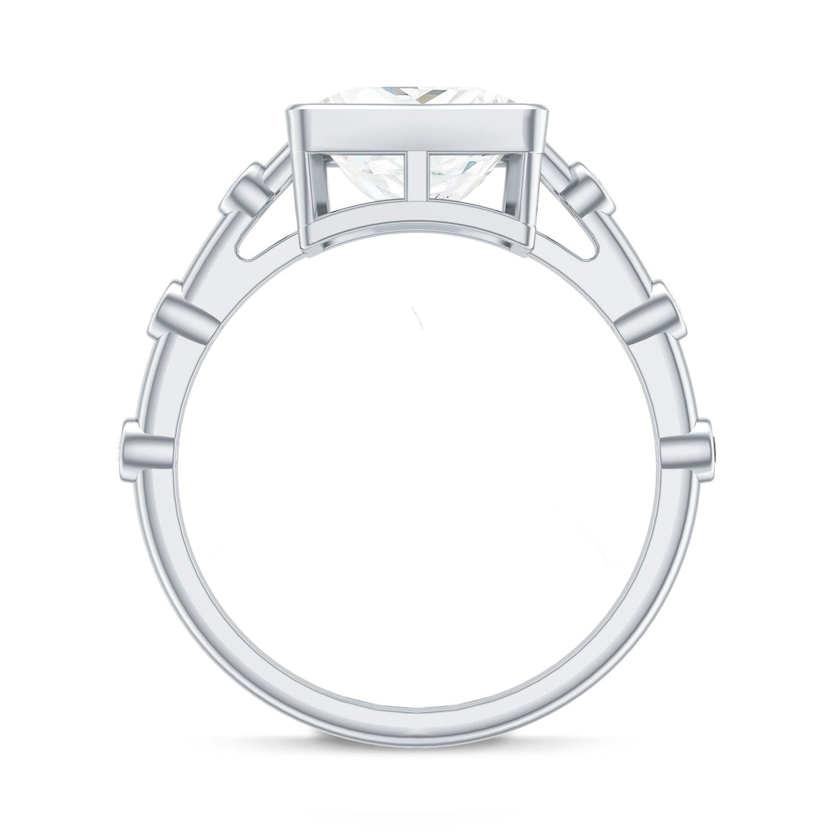 Bezel Set Moissanite Princess Cut Engagement Ring with Spaced Accent