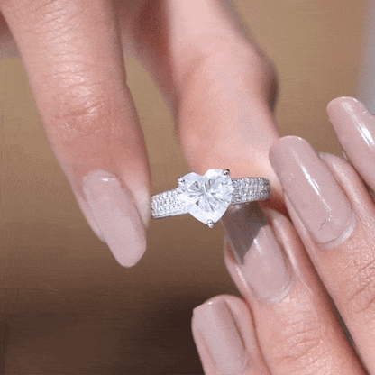 Certified Moissanite Heart Engagement Ring with Side Stones
