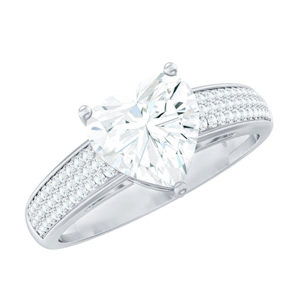 Certified Moissanite Heart Engagement Ring with Side Stones