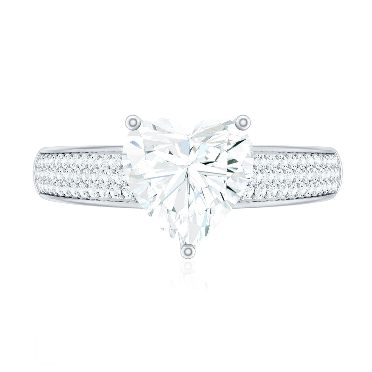 Certified Moissanite Heart Engagement Ring with Side Stones