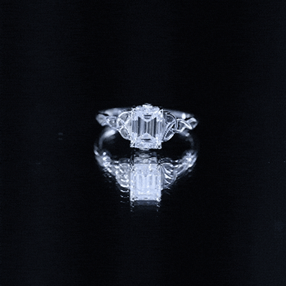 1.8 Carat Emerald Cut Moissanite Engagement Ring with Celtic Details