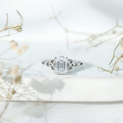 1.8 Carat Emerald Cut Moissanite Engagement Ring with Celtic Details