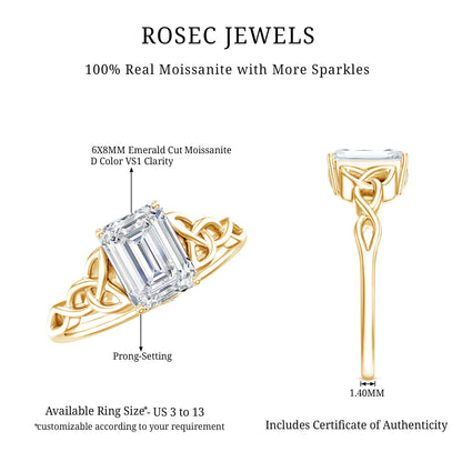 1.8 Carat Emerald Cut Moissanite Engagement Ring with Celtic Details