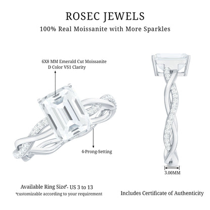 Emerald Cut Moissanite Solitaire Engagement Ring with Braided Band