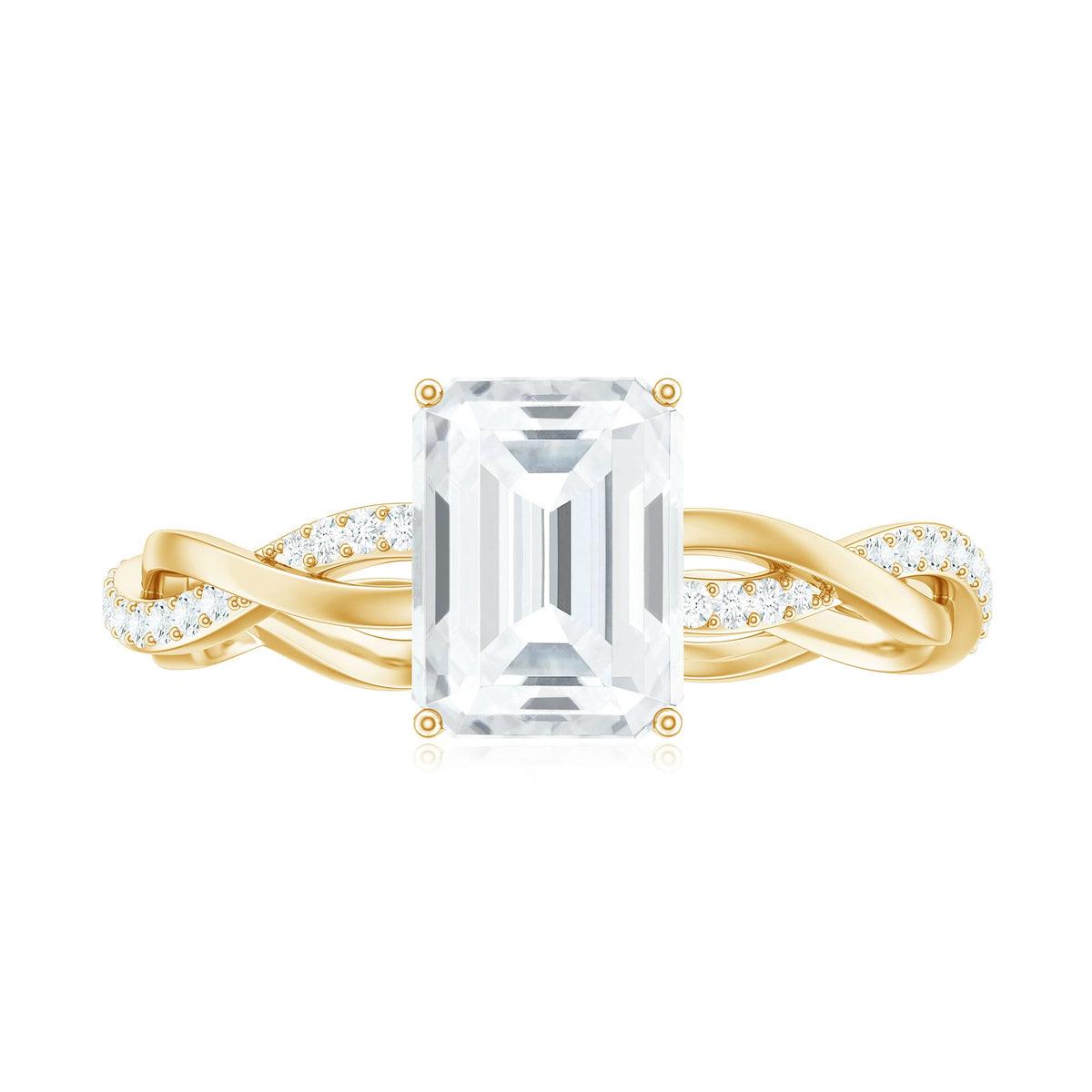 Emerald Cut Moissanite Solitaire Engagement Ring with Braided Band