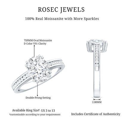 Certified Moissanite Oblong Engagement Ring in Double Prong Setting
