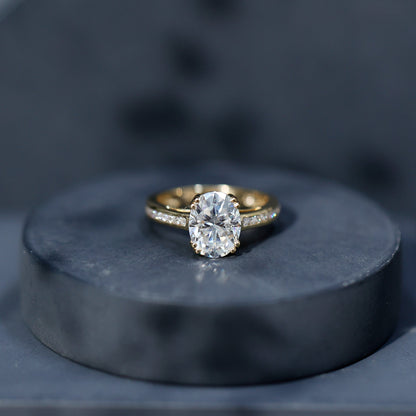 Certified Moissanite Oblong Engagement Ring in Double Prong Setting