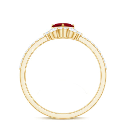 Natural 0.6 Carat Ruby Heart Promise Ring with Diamond for Women