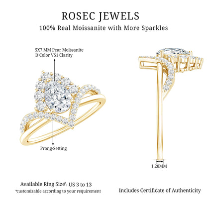 Designer 0.79 Carat Pear Shaped Moissanite Engagement Ring