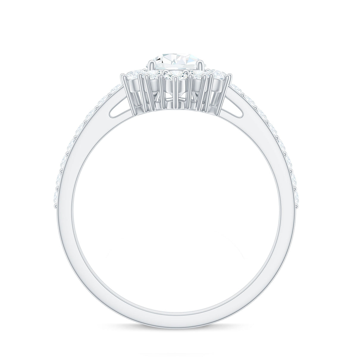 Moissanite Teardrop Engagement Ring with Half Halo