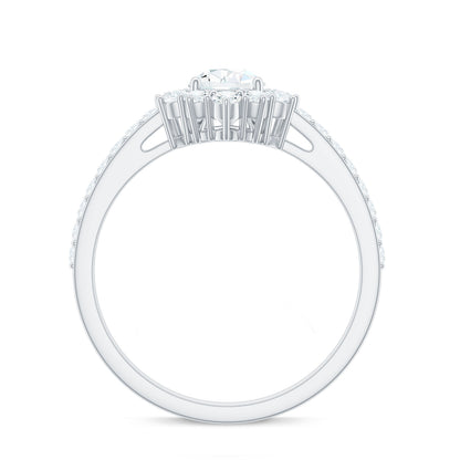 Moissanite Teardrop Engagement Ring with Half Halo