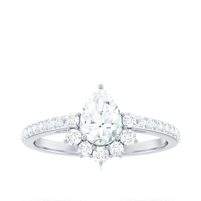 Moissanite Teardrop Engagement Ring with Half Halo