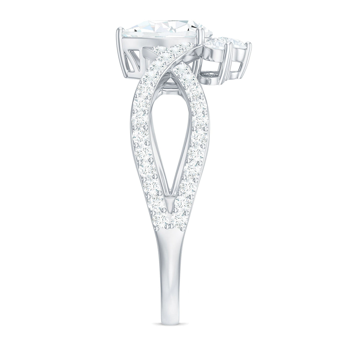 Designer Pear Shaped Moissanite Crossover Engagement Ring