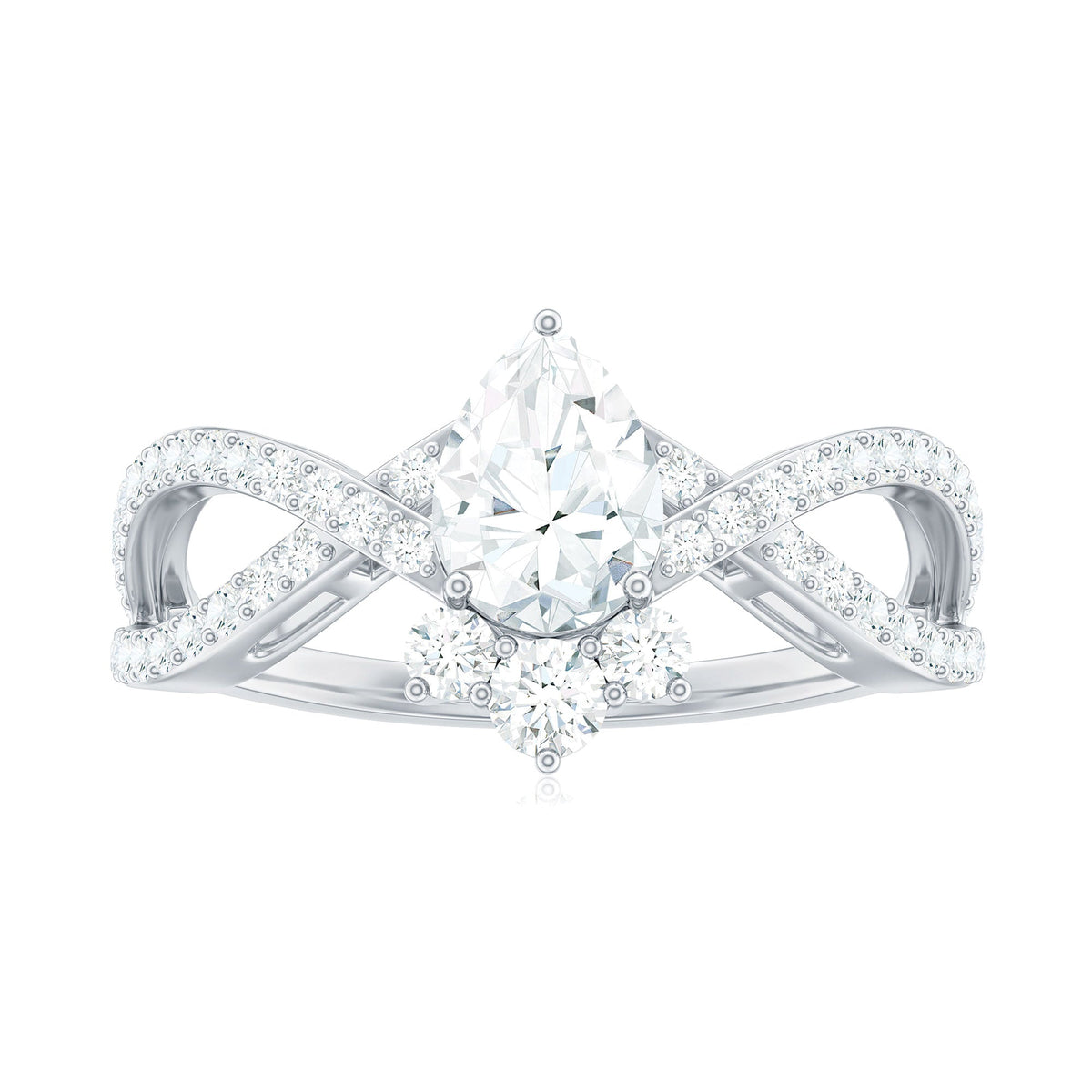 Designer Pear Shaped Moissanite Crossover Engagement Ring