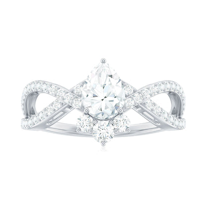 Designer Pear Shaped Moissanite Crossover Engagement Ring