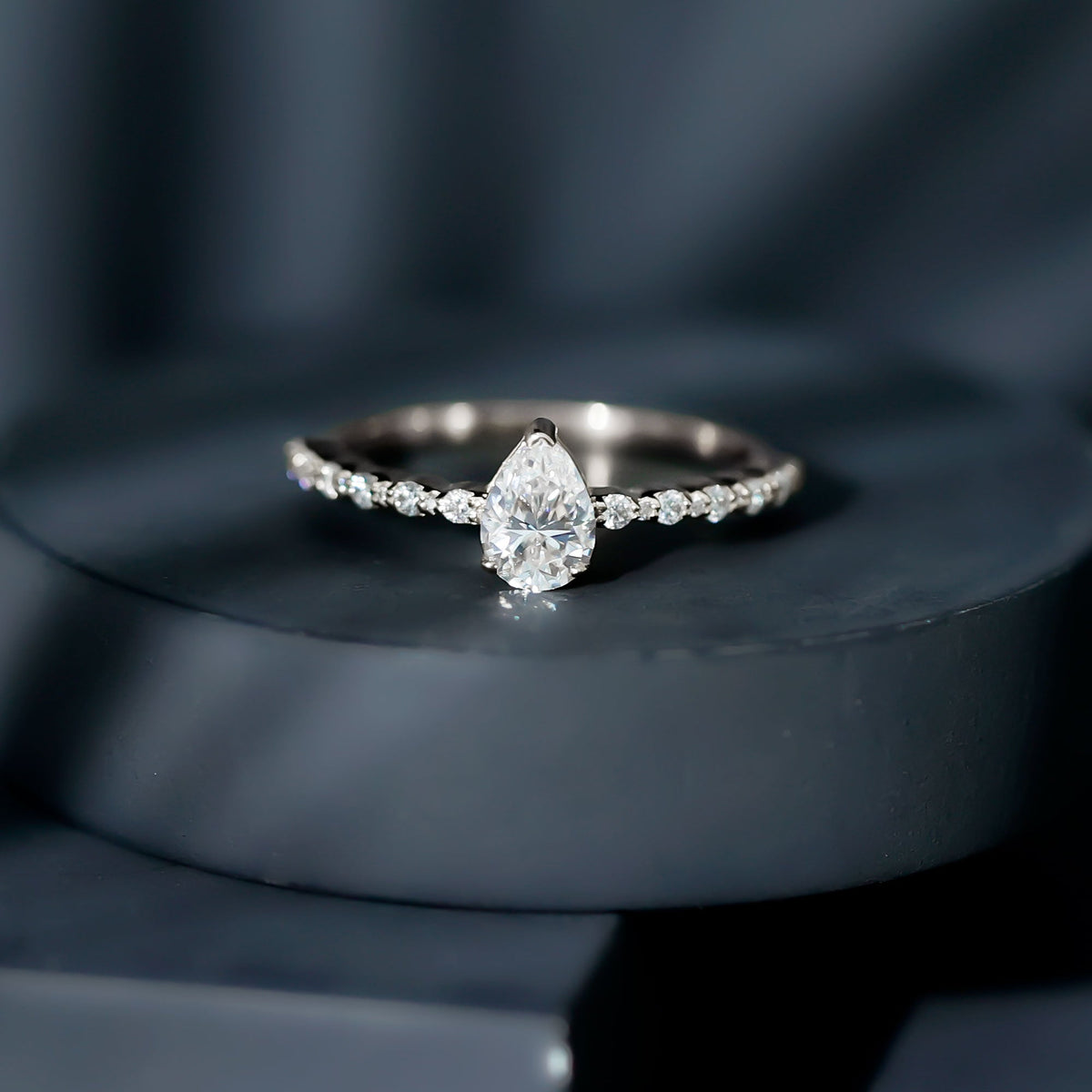 Pear Shape Solitaire Moissanite Promise Ring For Her
