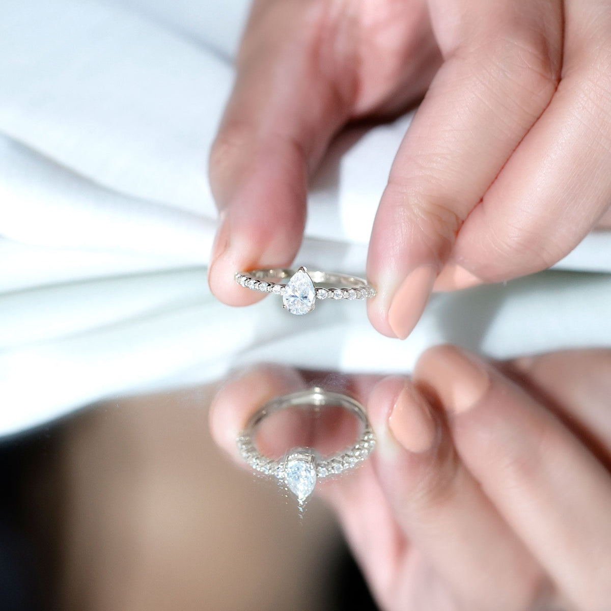Pear Shape Solitaire Moissanite Promise Ring For Her