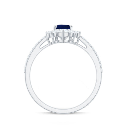 Certified 0.5 Carat Pear Shaped Blue Sapphire Crown Engagement Ring with Diamond