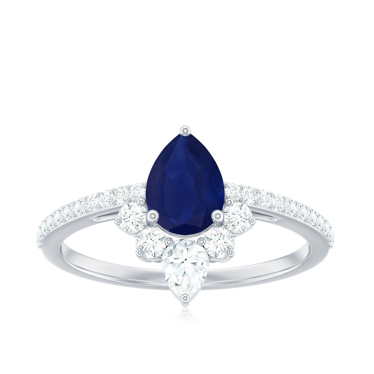 Certified 0.5 Carat Pear Shaped Blue Sapphire Crown Engagement Ring with Diamond